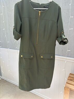 Sharagano Olive Green Utility Zip Front Dress
